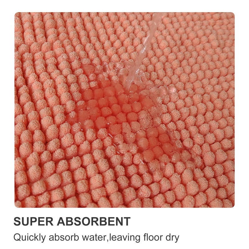 Civkor Bath Mat Rug, Comfy Chenille Non Slip Bathroom Mats Rugs with Soft & Absorbent Shag, Machine Washable, Bath Rug for Bathroom Set of 2, Light Orange/Coral, 31x20 and 24x16 Inch - Image 5